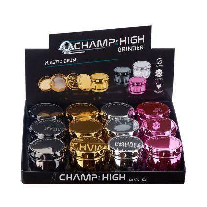Champ High Shiny Drum Grinder, čtyřdílná plastová drtička, 63 mm
